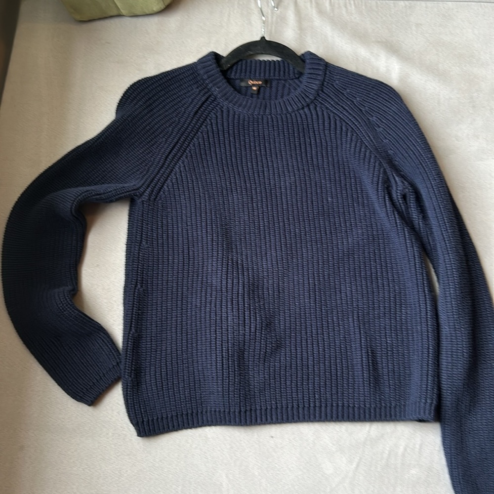 Quince Navy Cotton Fisherman Sweater